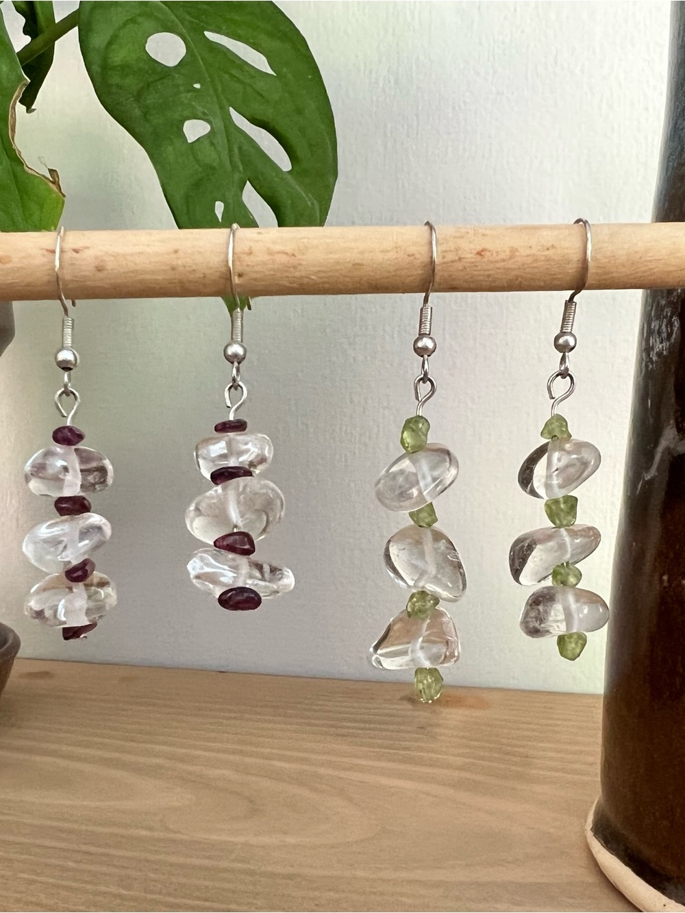 Handmade Clear Quartz and Garnet/Peridot Earrings